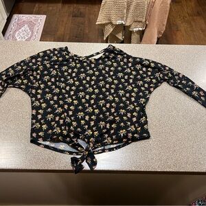 Iz Byer Black Floral Tie-Front Blouse